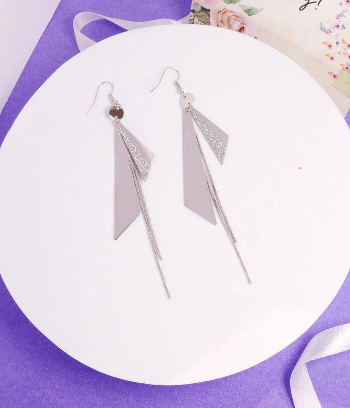 Timeless Triangle Silver Tassel Earrings
