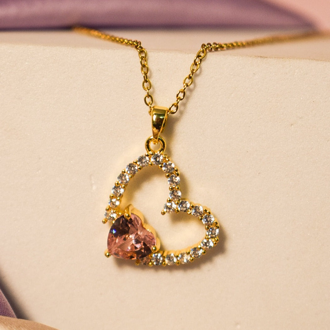 Timeless Heart Sparkle Golden Necklace - Salty Accessories