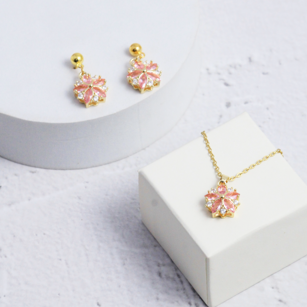 Timeless Pink Earrings and Necklace Set