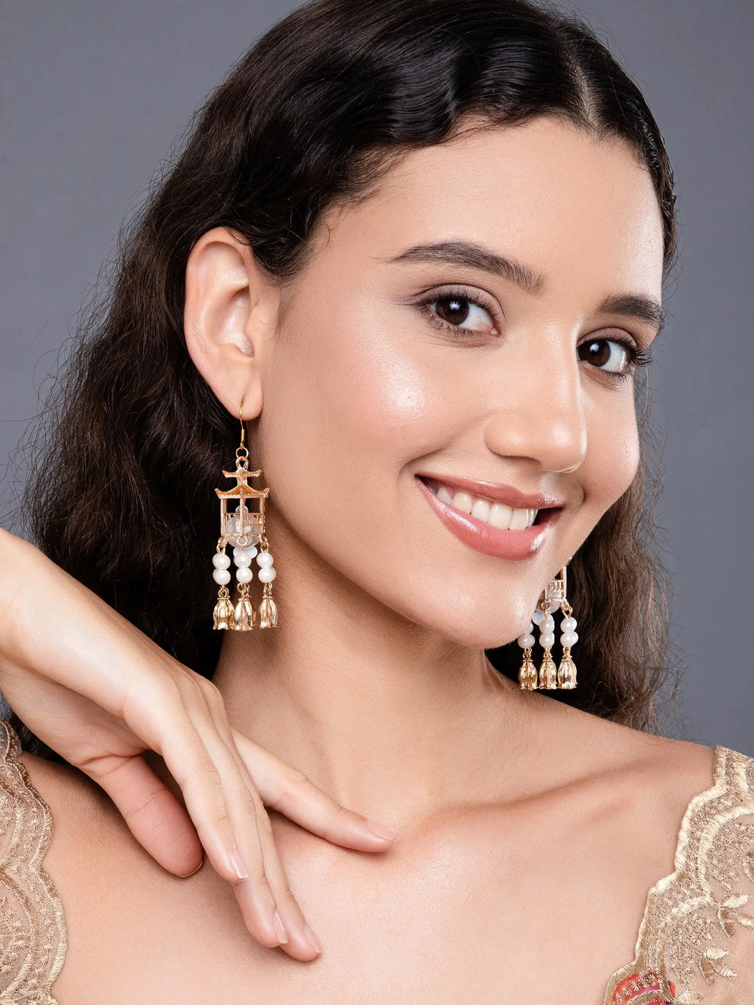 Traditional Lantern Pearl Tassel Earrings | Salty