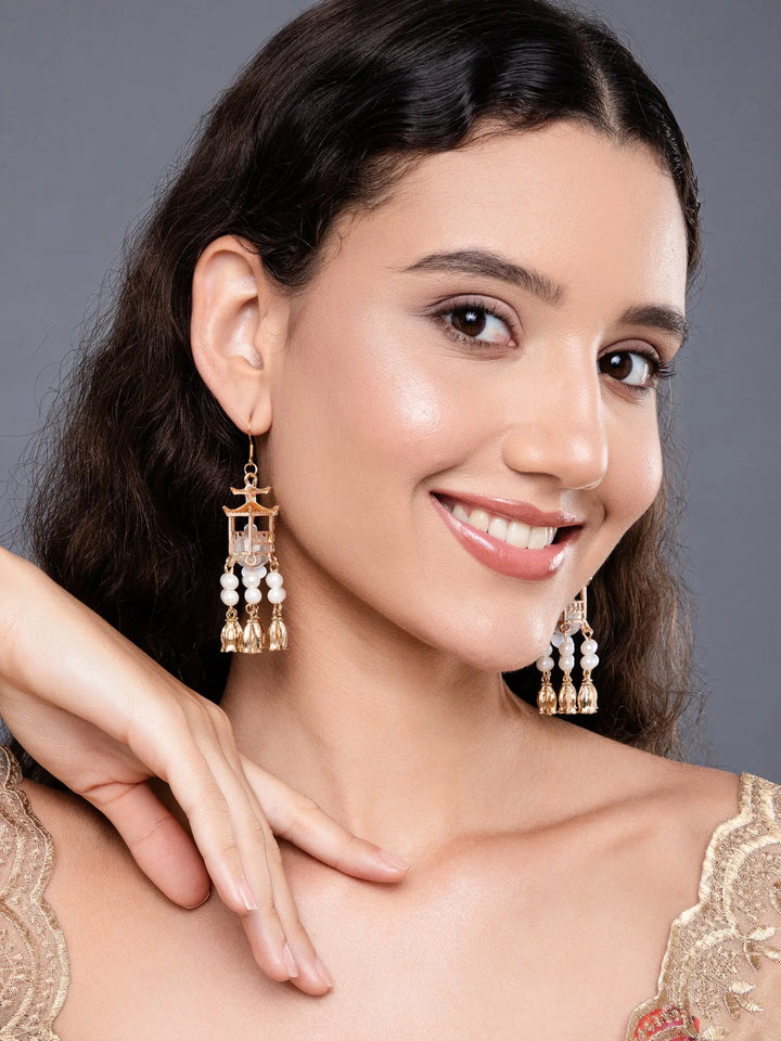 Traditional Lantern Pearl Tassel Earrings | Salty