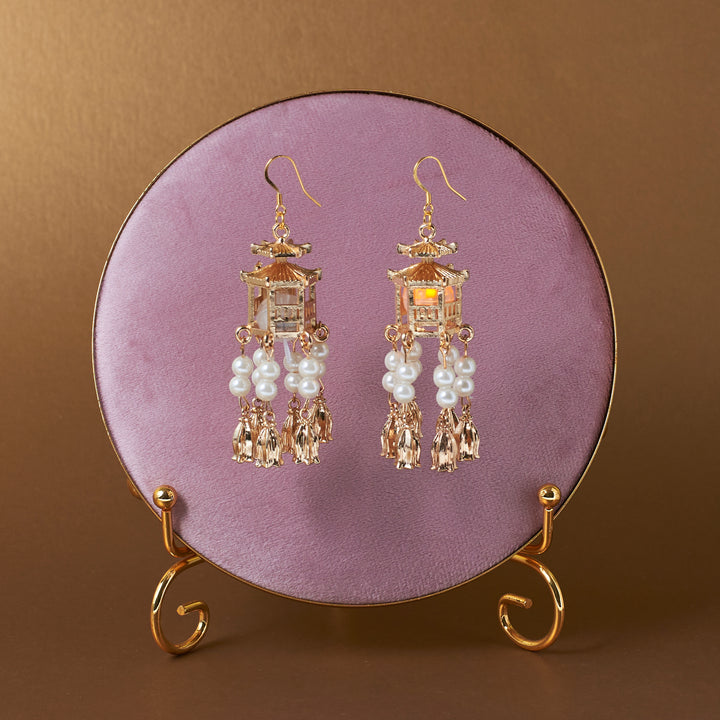 Traditional Lantern Pearl Tassel Earrings