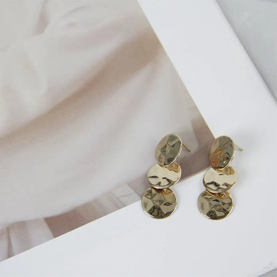 Trendy Statement Faceted Eardrop Earrings - Gold - Salty Accessories