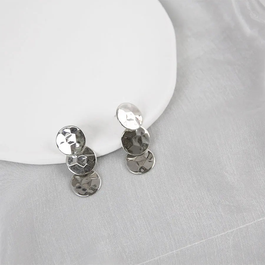 Trendy Statement Faceted Eardrop Earrings - Silver - Salty Accessories