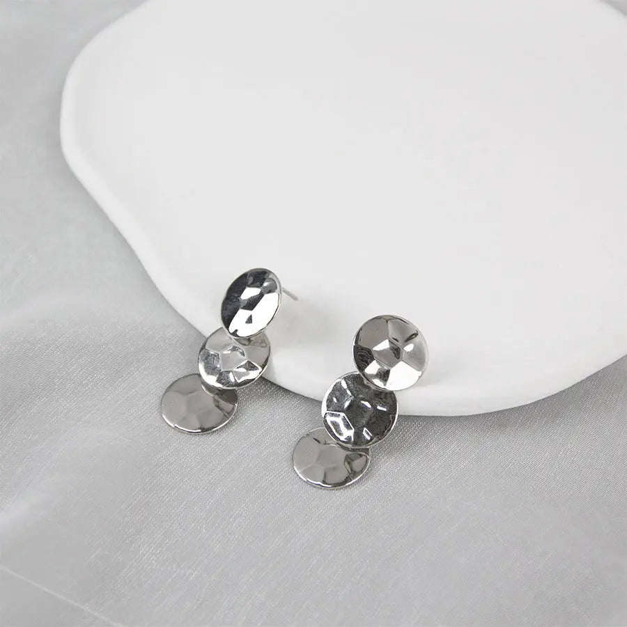 Trendy Statement Faceted Eardrop Earrings - Silver - Salty Accessories