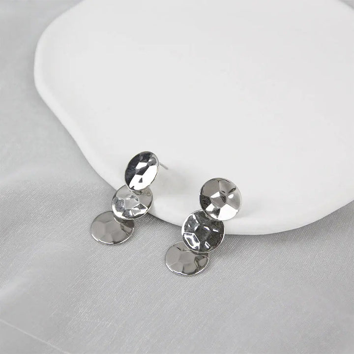 Trendy Statement Faceted Eardrop Earrings - Silver - Salty Accessories