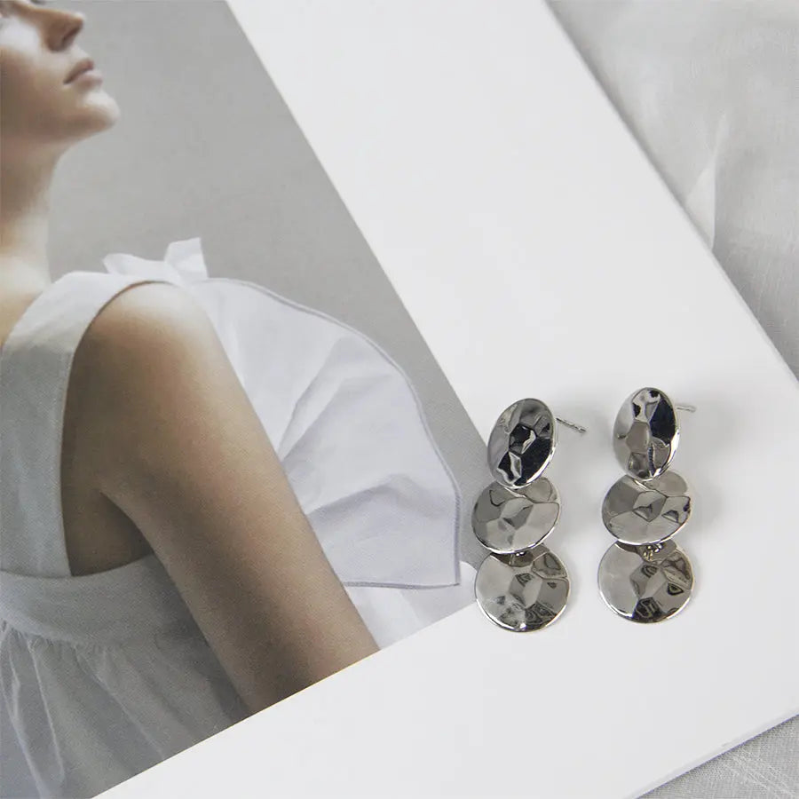 Trendy Statement Faceted Eardrop Earrings - Silver - Salty Accessories