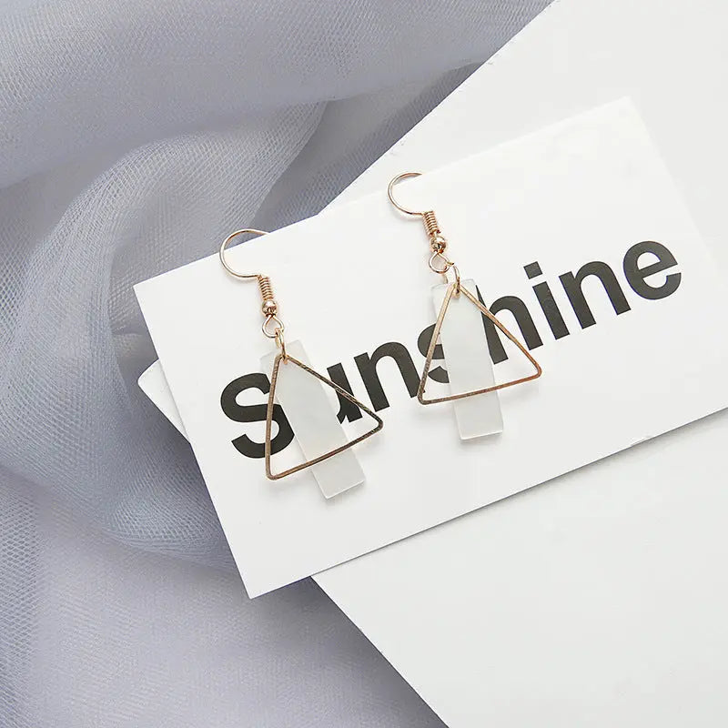 Triangle White Acrylic Block Dainty Drop Earrings - Salty Accessories