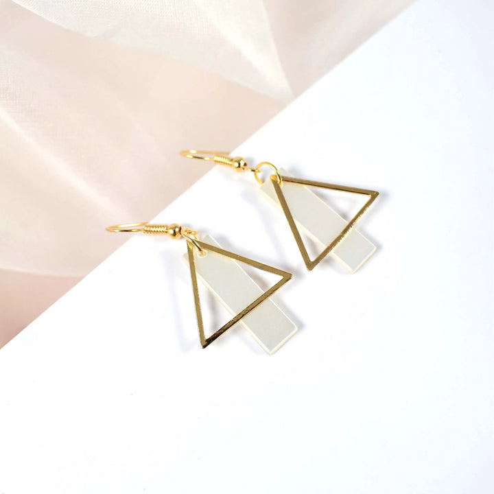 Triangle White Acrylic Block Dainty Drop Earrings - Salty Accessories