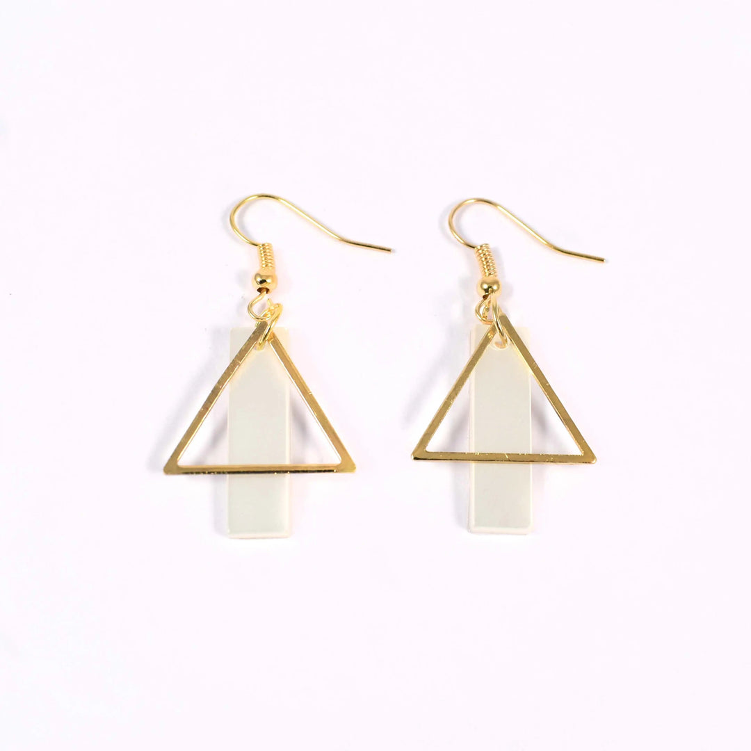 Triangle White Acrylic Block Dainty Drop Earrings - Salty Accessories