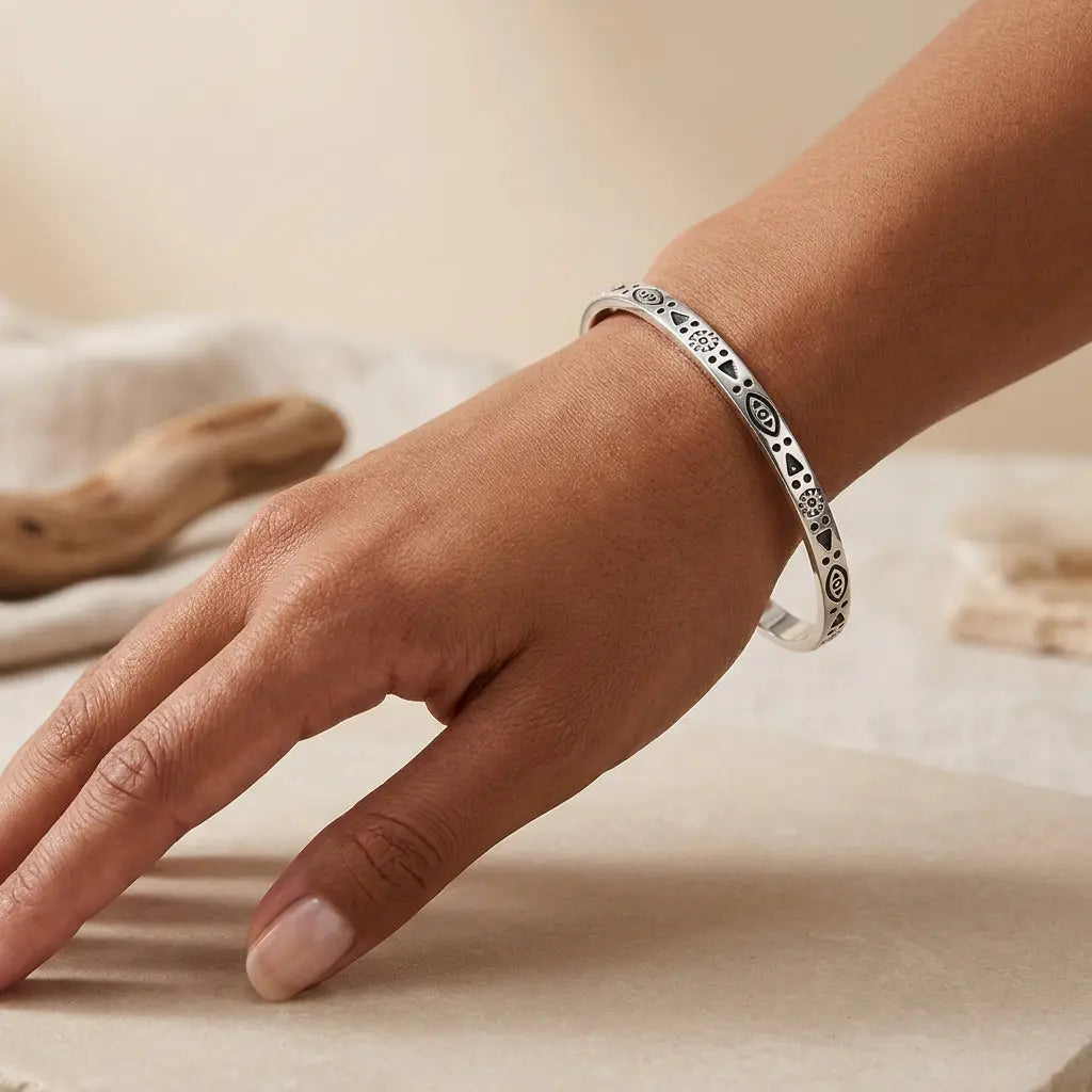 Tribal Charm Silver Open Cuff | Salty