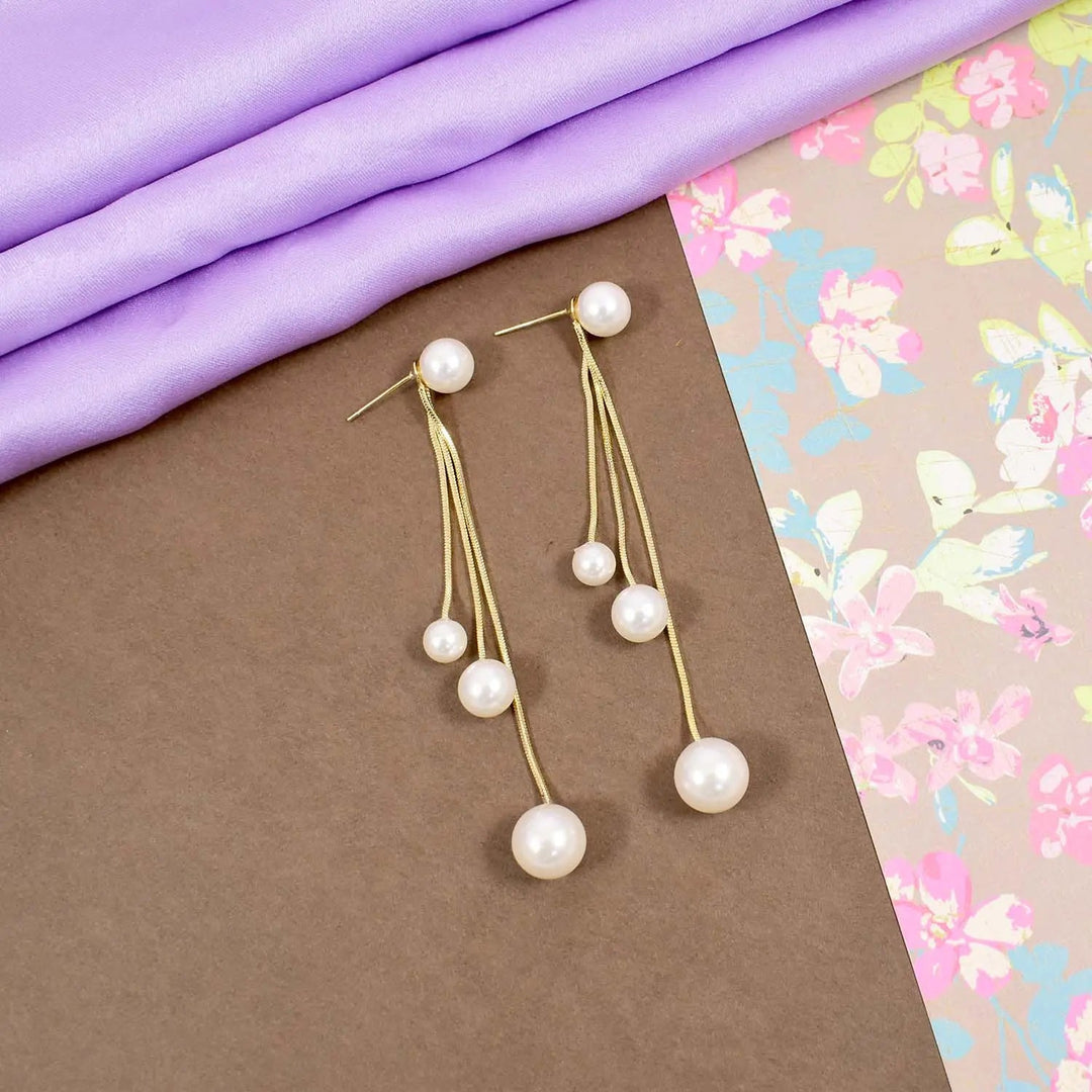 Triple pearl waterfall gold earrings - Salty Accessories