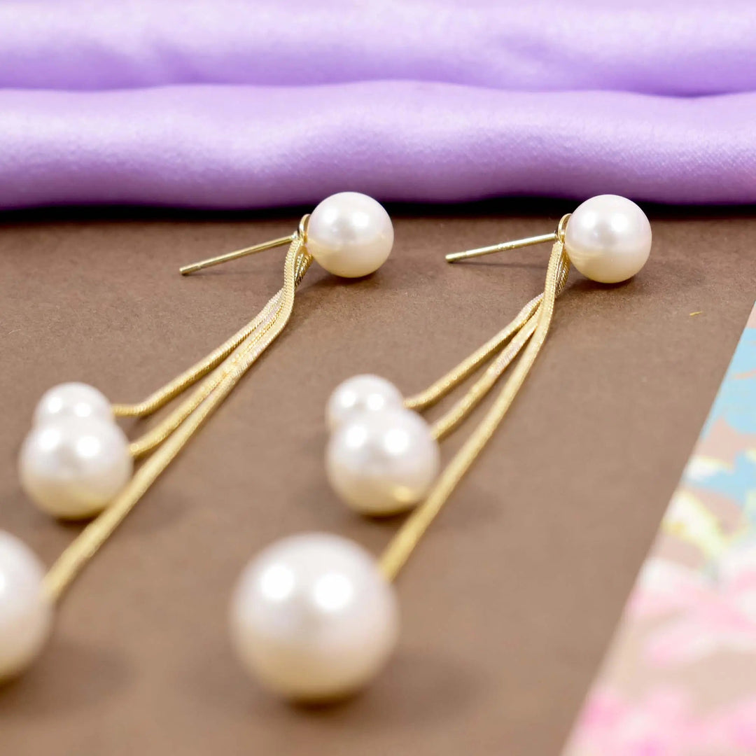 Triple pearl waterfall gold earrings - Salty Accessories