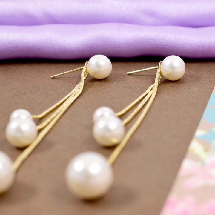 Triple pearl waterfall gold earrings - Salty Accessories