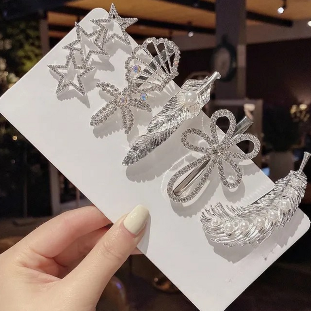 Set of 5 Silver Beauty Hair Pins