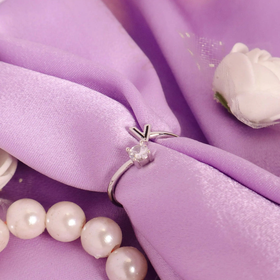 "V" Crystal Ring - Silver - Salty Accessories