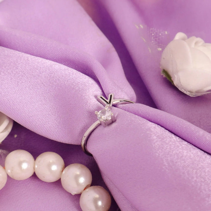 "V" Crystal Ring - Silver - Salty Accessories