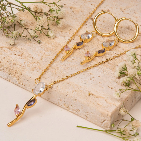 Tulip Velisse Drop Earrings & Necklace set - Multicolor