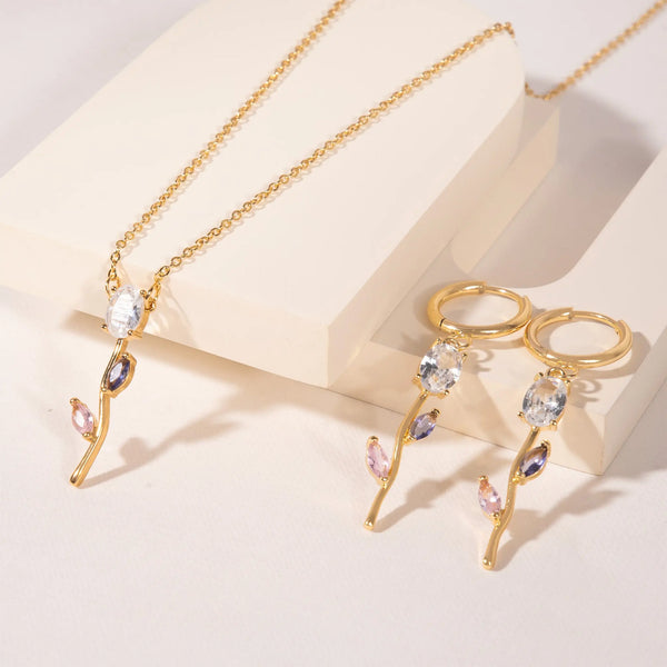 Tulip Velisse Drop Earrings & Necklace set - Multicolor