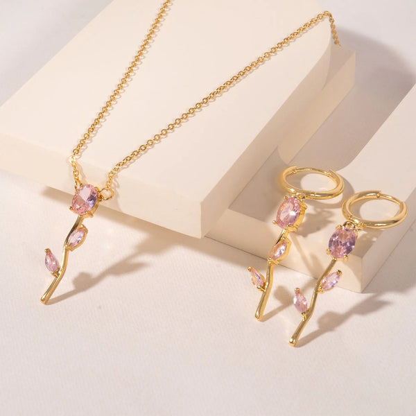 Tulip Velisse Drop Earrings & Necklace set - Pink