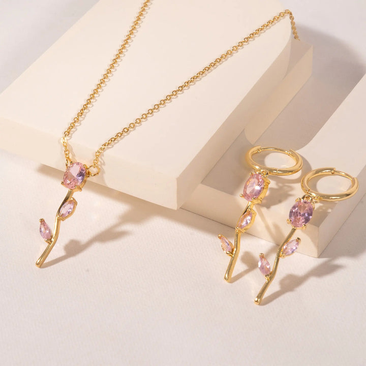 Velisse Drop Earrings &amp; Necklace set - Pink | Salty