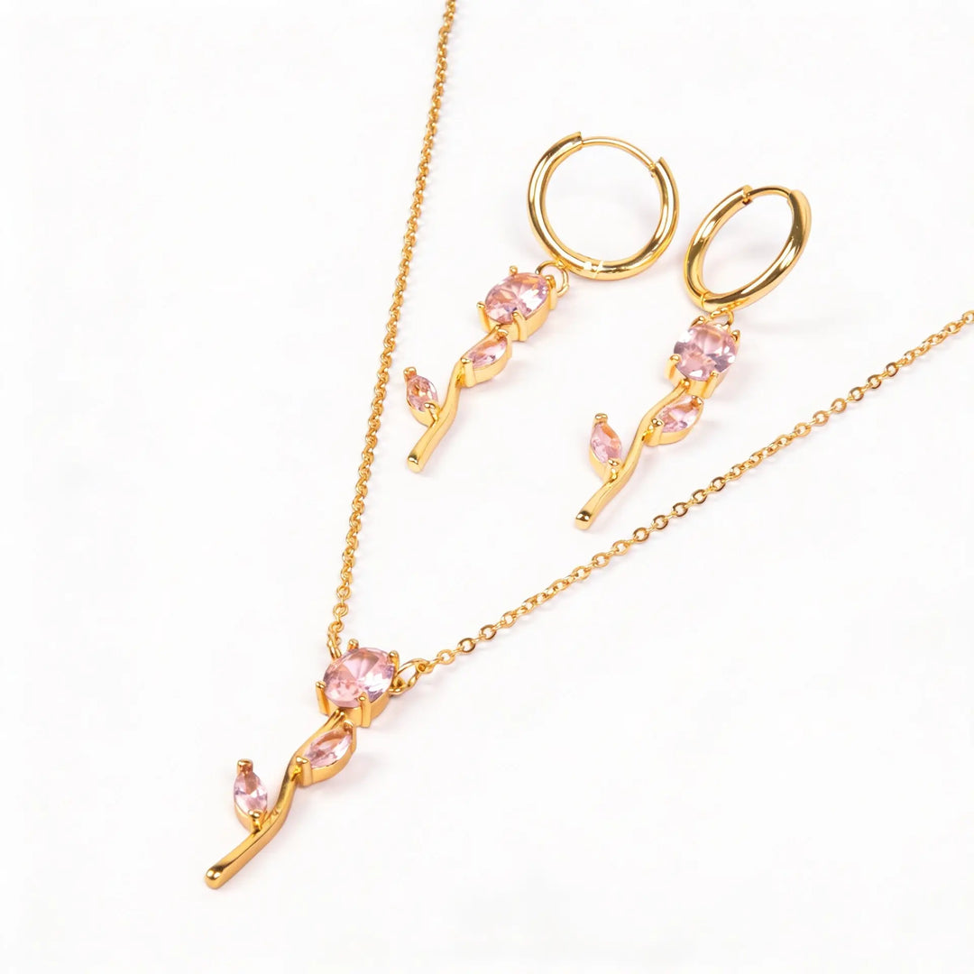 Velisse Drop Earrings &amp; Necklace set - Pink | Salty