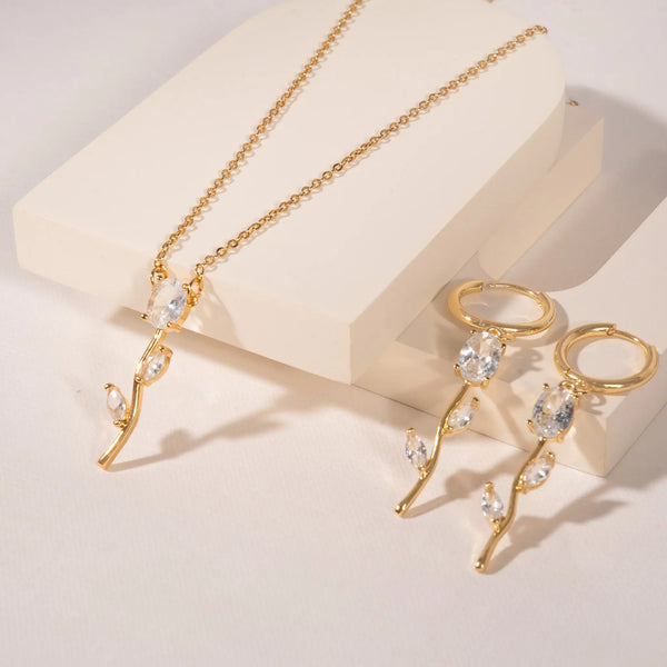 Tulip Velisse Drop Earrings & Necklace set - White