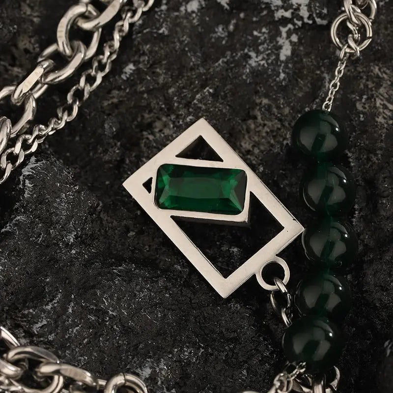 Verde Geometric Pendant Necklace with Layered Chain | Salty