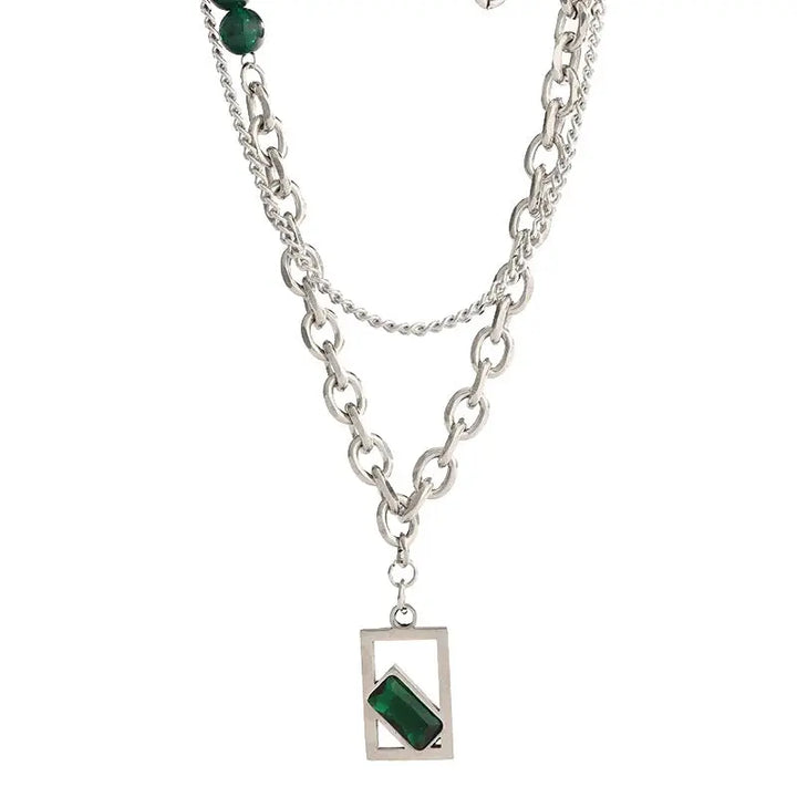 Verde Geometric Pendant Necklace with Layered Chain | Salty