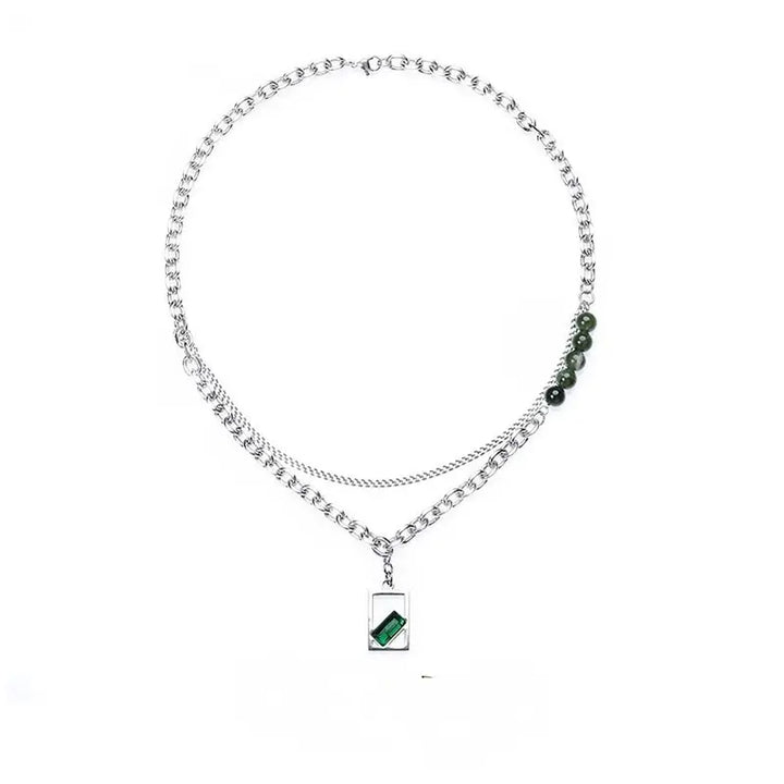 Verde Geometric Pendant Necklace with Layered Chain | Salty