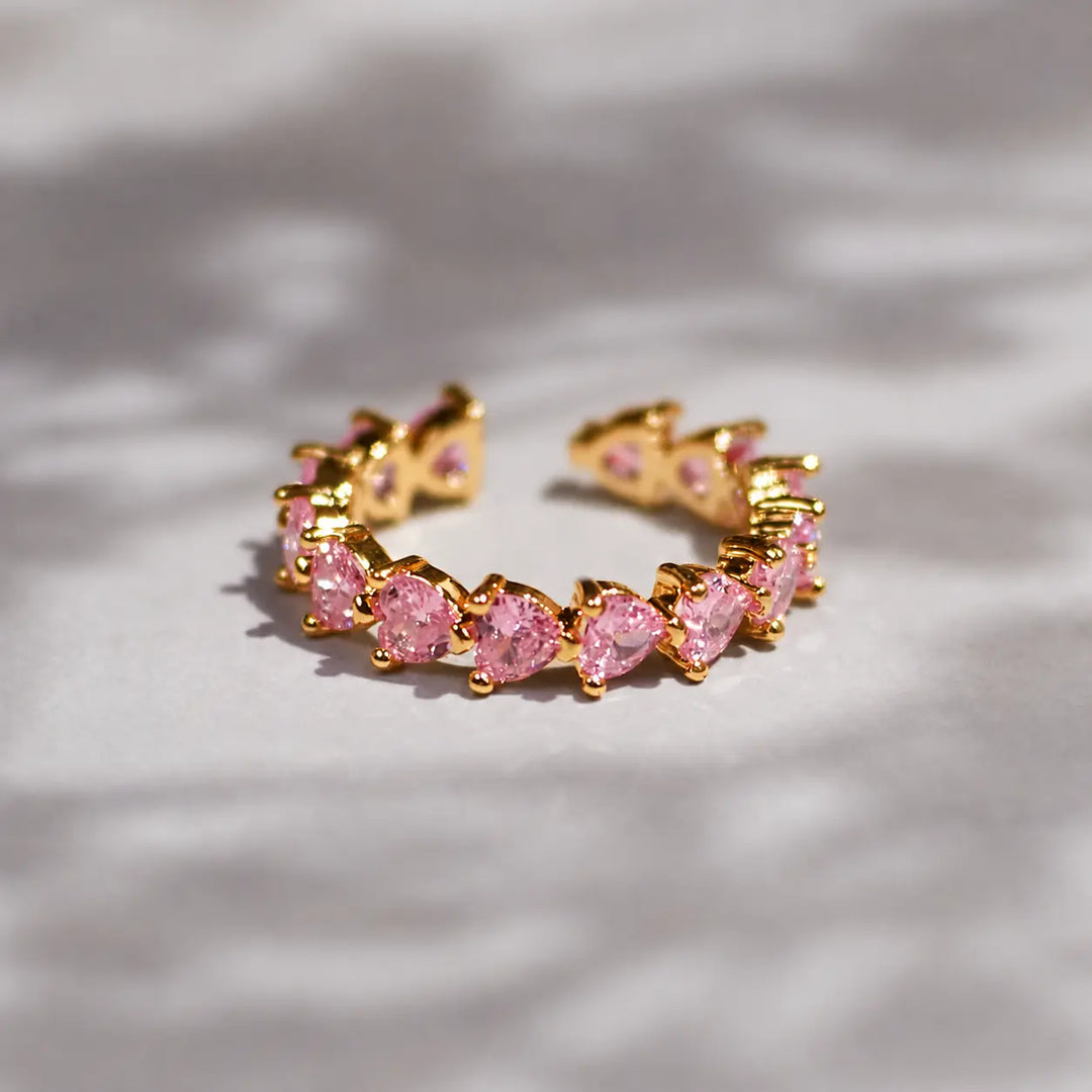 Vibrant Hearts Tennis Ring - (Gold-Pink) | Salty