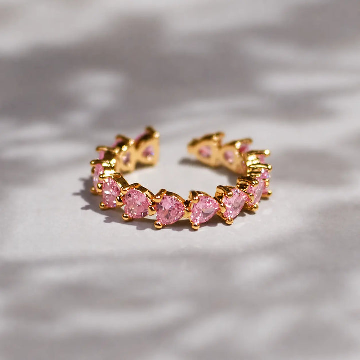 Vibrant Hearts Tennis Ring - (Gold-Pink) | Salty