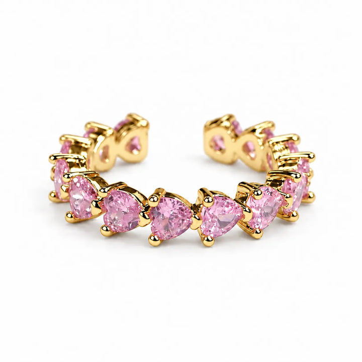 Vibrant Hearts Tennis Ring - (Gold-Pink) | Salty
