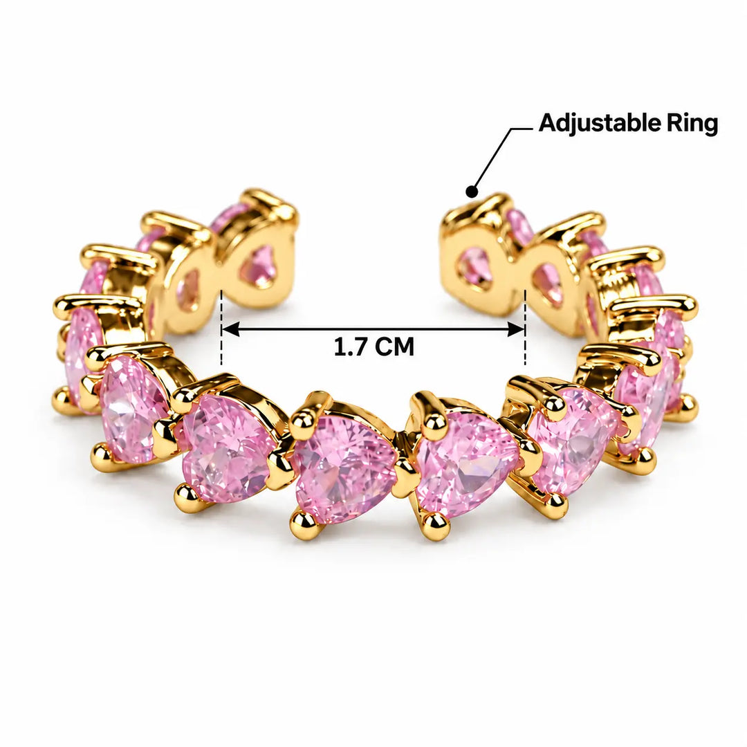 Vibrant Hearts Tennis Ring - (Gold-Pink) | Salty