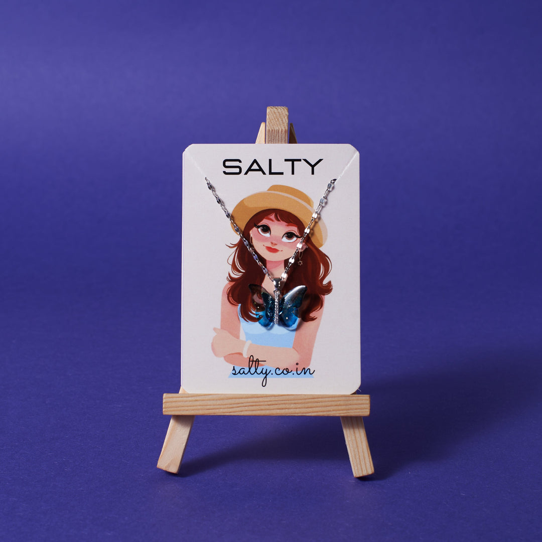 Vibrant Blue Silver Winged Beauty Necklace