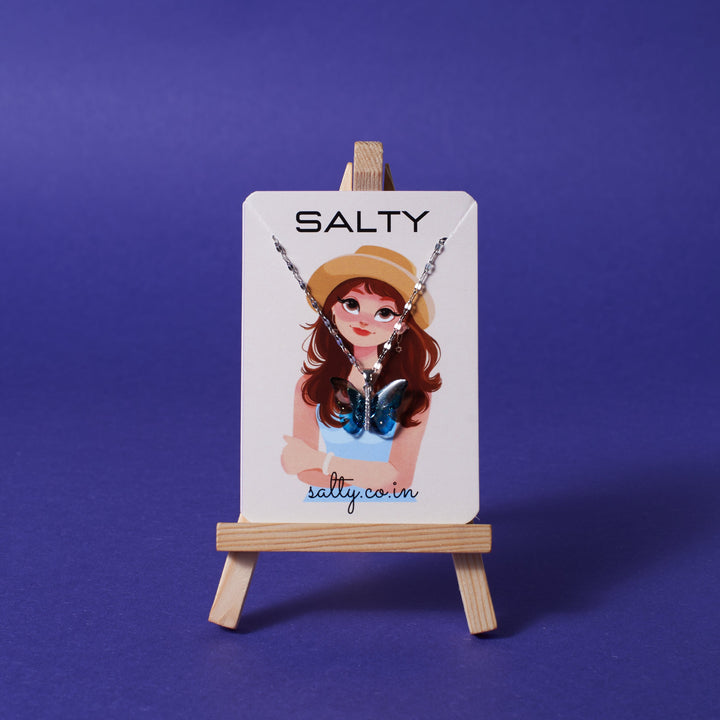 Vibrant Blue Silver Winged Beauty Necklace