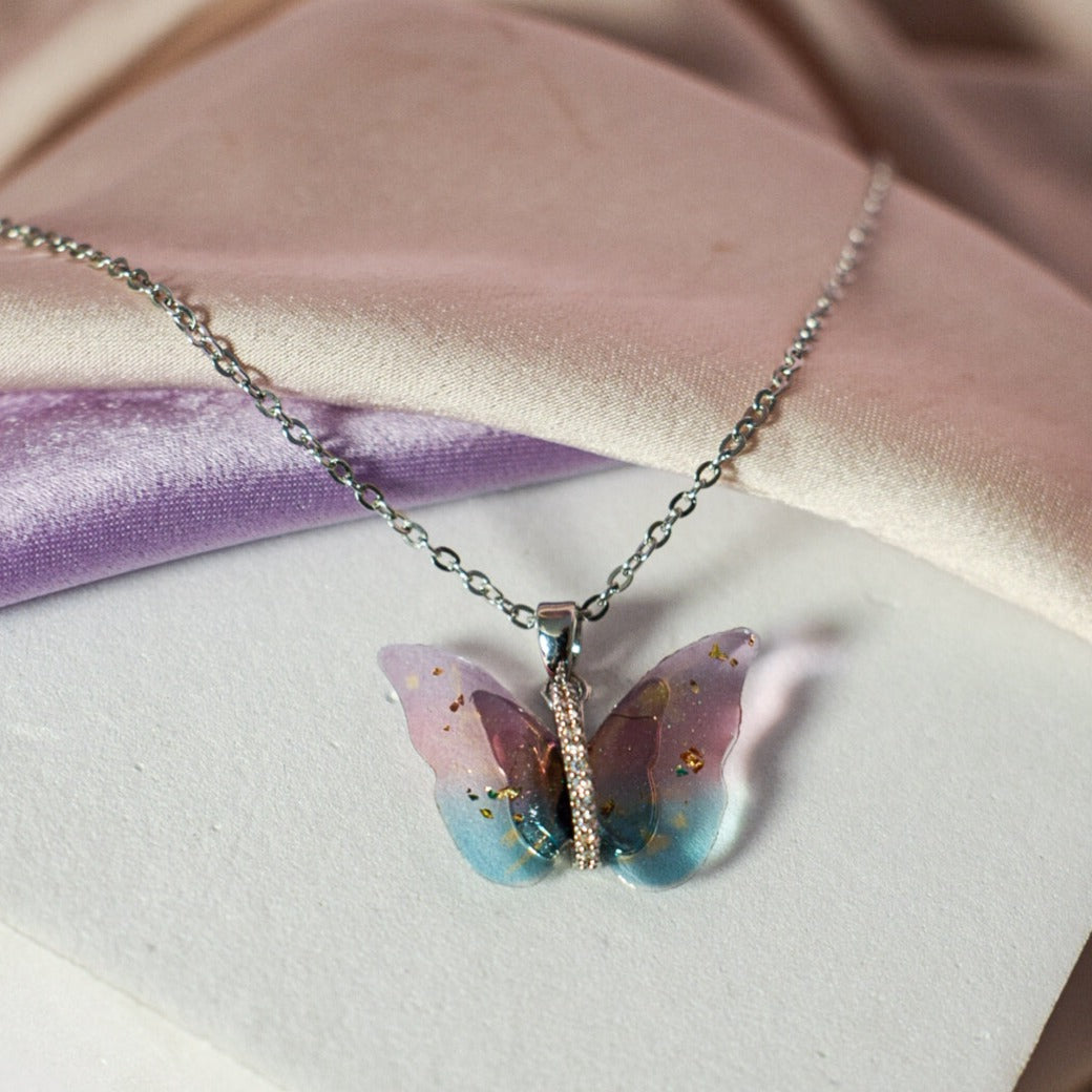 Vibrant Silver Winged Beauty Necklace