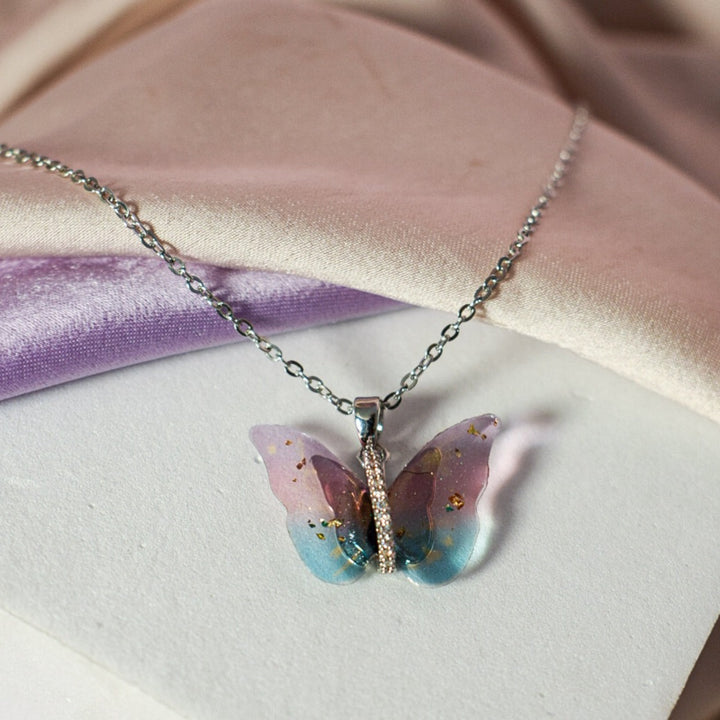Vibrant Silver Winged Beauty Necklace