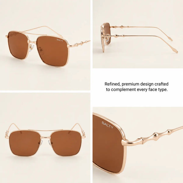 Vision Rectangle Sunglasses - (Gold-Brown)