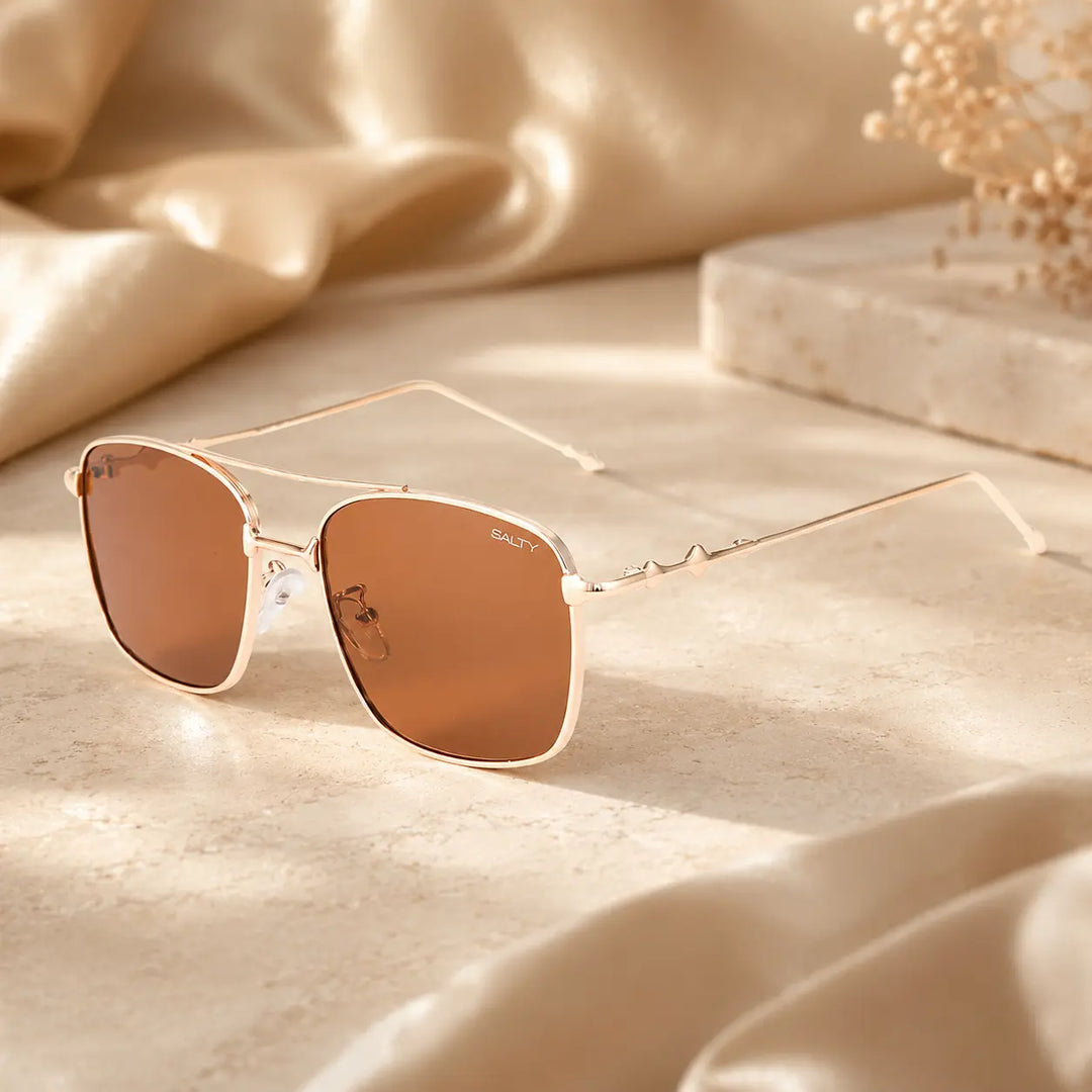 Vision Rectangle Sunglasses For Men- (Gold-Brown) | Salty