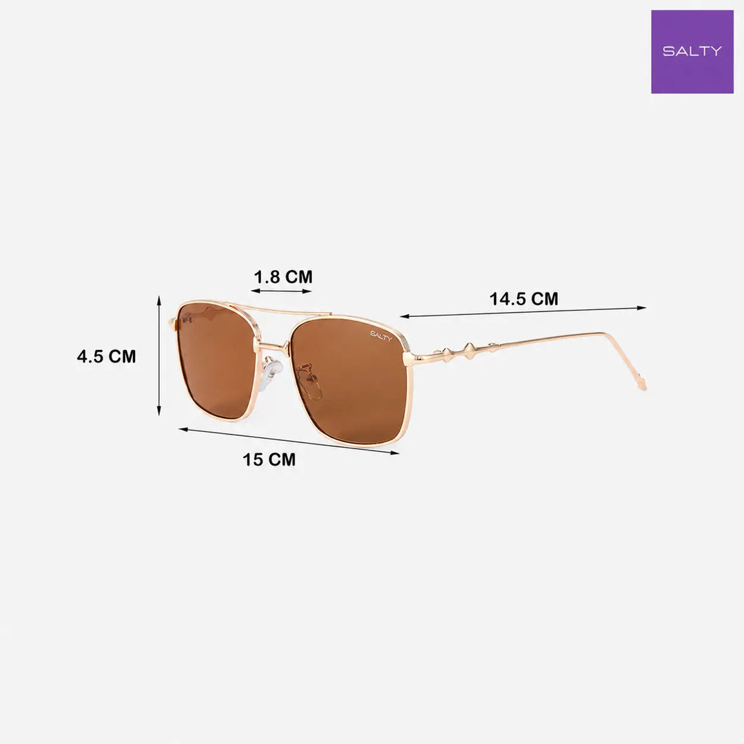 Vision Rectangle Sunglasses For Men- (Gold-Brown) | Salty