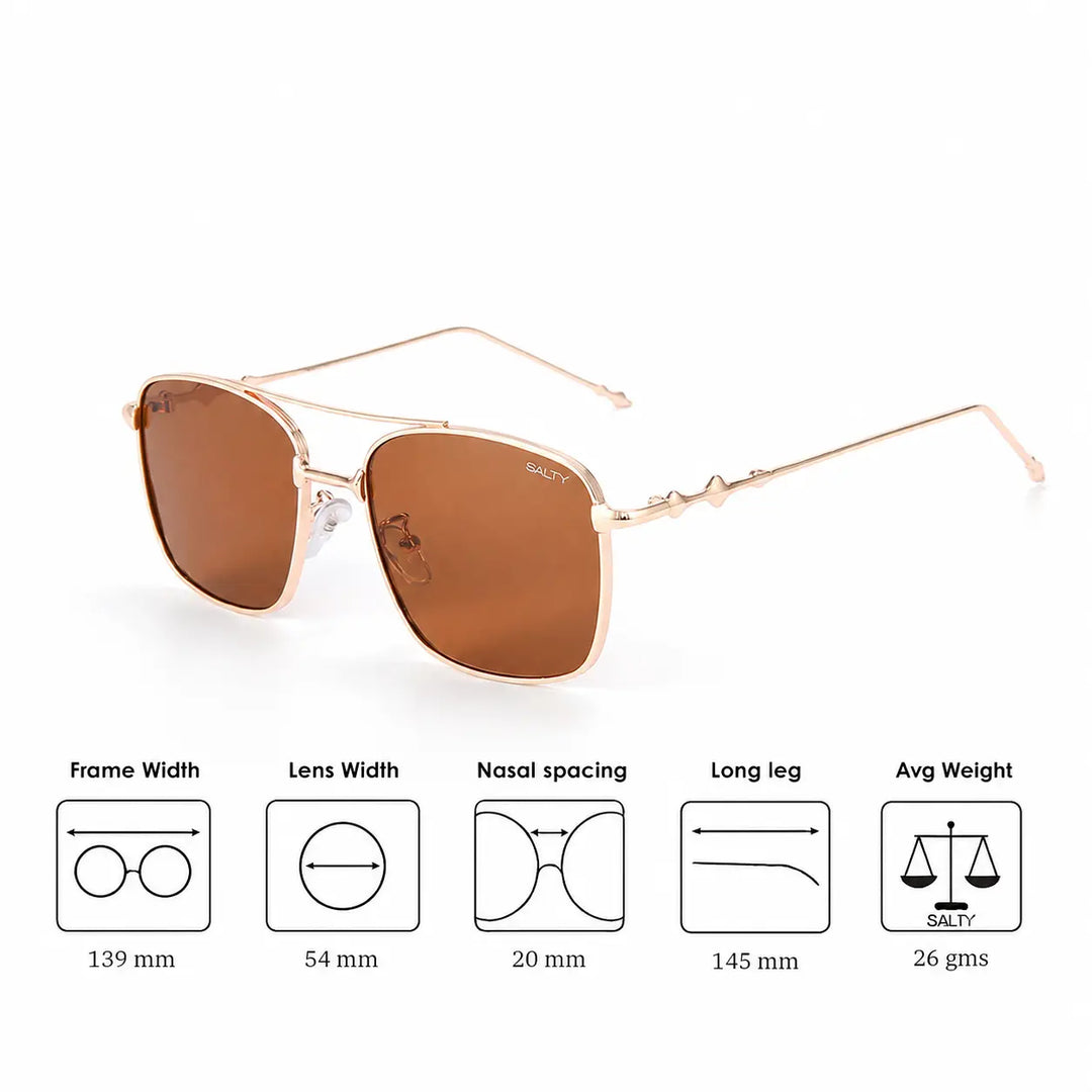 Vision Rectangle Sunglasses For Men- (Gold-Brown) | Salty