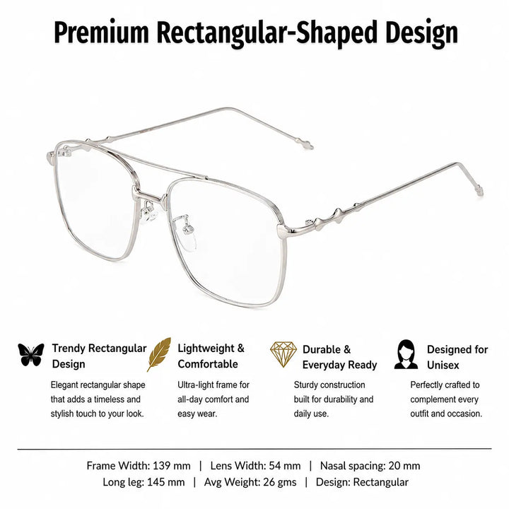 Vision Rectangle Sunglasses For Men - (Silver-Transparent) | Salty