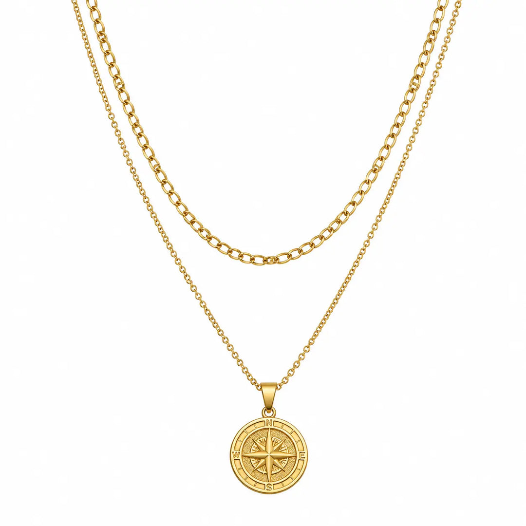 Voyager Compass Pendant Necklace - Gold | Salty