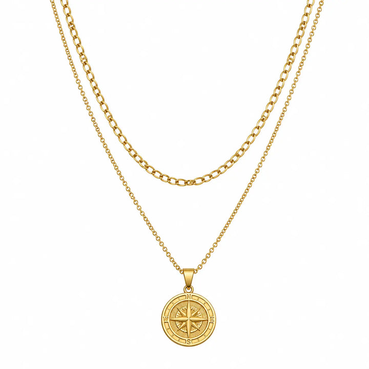 Voyager Compass Pendant Necklace - Gold | Salty