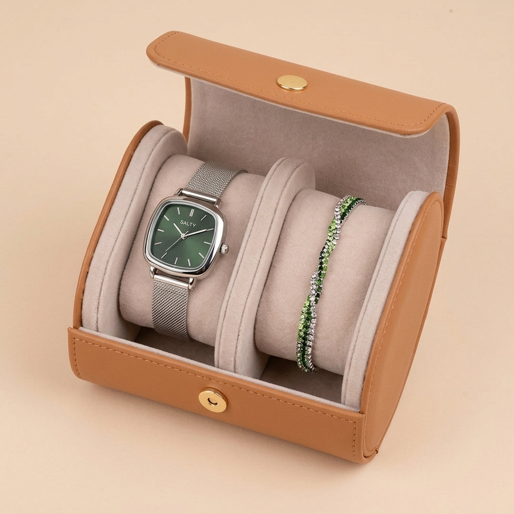 Vintage Green Watch Bracelet Stack