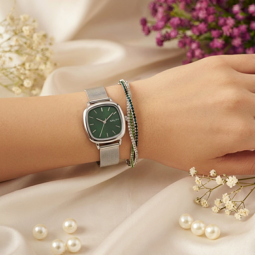 Vintage Green Watch Bracelet Stack