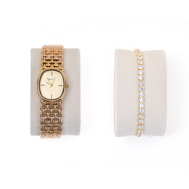 White Oval Watch Bracelet Stack