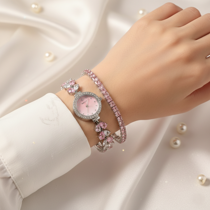 Crystal Studded Watch Bracelet Stack