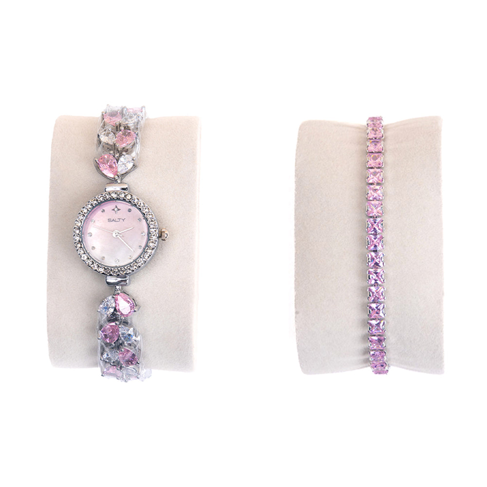 Crystal Studded Watch Bracelet Stack